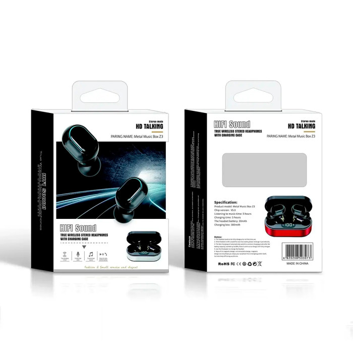 Бездротові bluetooth навушники TWS Z3 Metal Music Box Sport