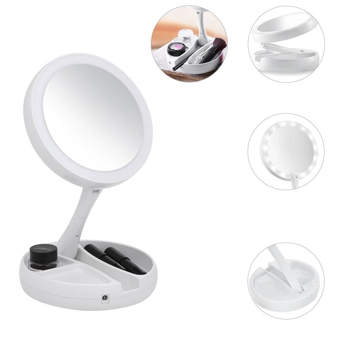 Кругле дзеркало для макіяжу з підсвічуванням Led mirror My Fold Away