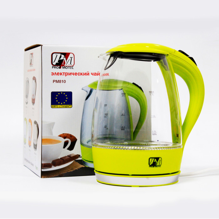Електричний чайник Promotec PM-810C з підсвічуванням 1,7 л. Зелений
