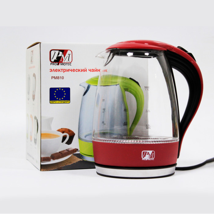 Електричний чайник Promotec PM-810B з підсвічуванням 1,7 л. Червоний