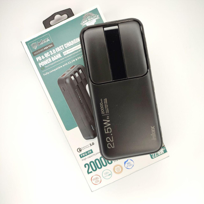 Розумний Powerbank Inkax PBQ-09 20000 mAh 22,5 W зі швидкою зарядкою 3 шнури та циферблатом 2 виходи