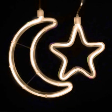 Гірлянда штора "Місяць і Зірки" від мережі 9шт. Copper curtain ball lamp Xmas 9WW-1 (3M*0.7M) (Теплий-білий)