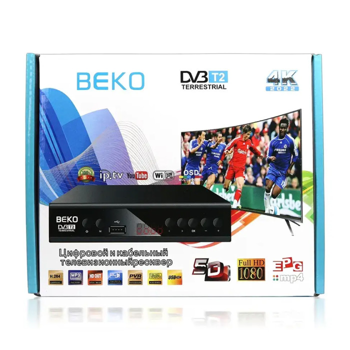 Цифровий ефірний приймач з екраном DVB-T2 IPTV/YouTube/WiFi/MP4/4K/1080 Beko