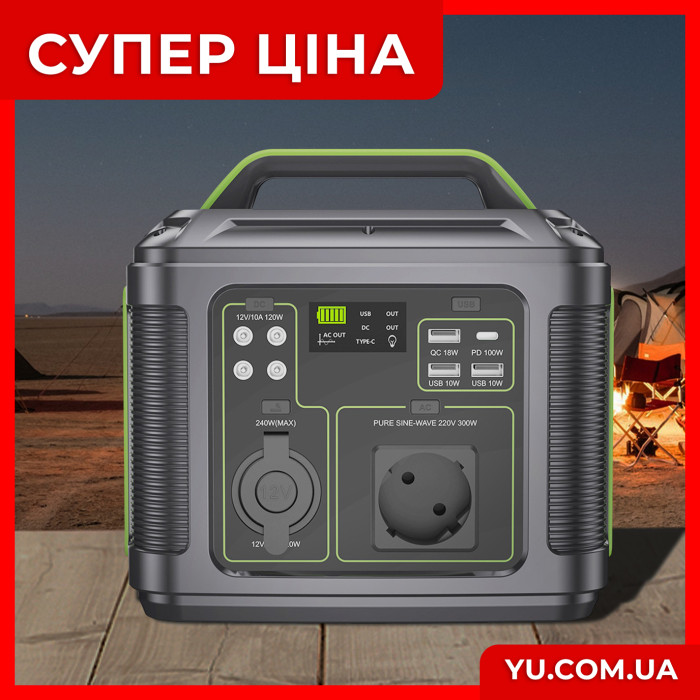 Портативна електростанція Wimpex WX500 із виходами USB Type-C, USB-A, DC, 64000мА/год