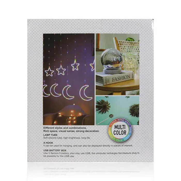 Гірлянда штора "Місяць і Зірки" від мережі 9шт. Copper curtain ball lamp Xmas 9M-1 (3M*0.7M) (Мультиколір)