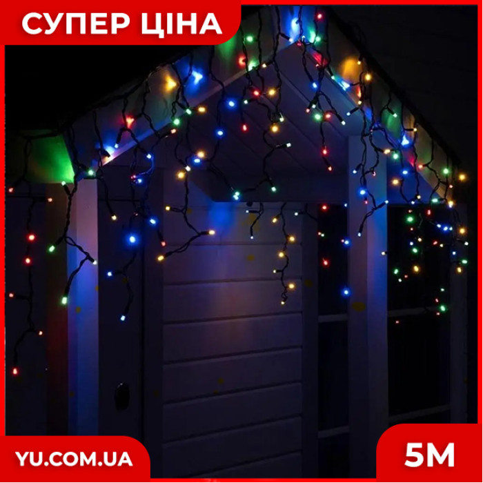 Вулична гірлянда бахрома - чорний дріт Xmas M-1 LED 120 3.3 Line Short curtain (5М) (Мультиколір)