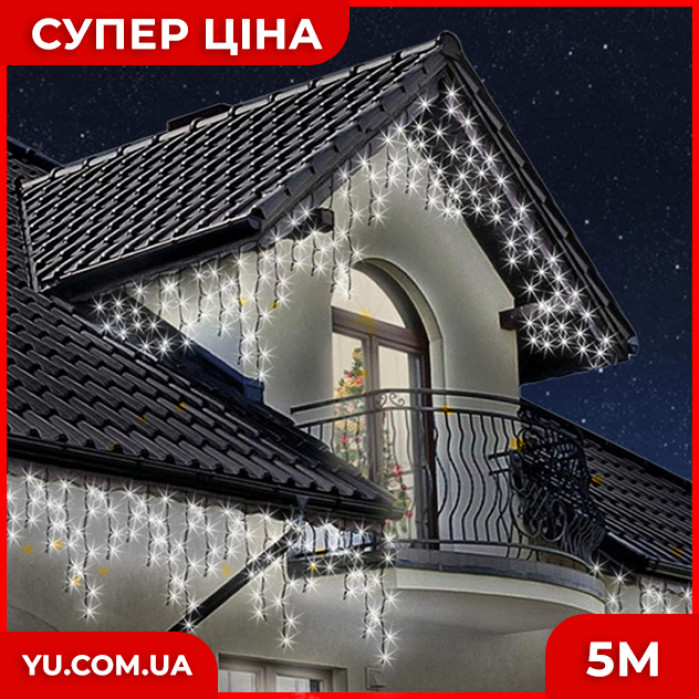 Вулична гірлянда бахрома - чорний дріт Xmas W-1 LED 120 3.3 Line Short curtain (5М) (Холодний білий)