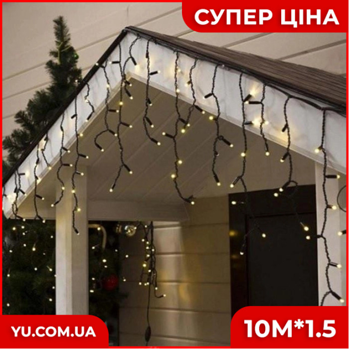 Гірлянда бахрома - чорний дріт Xmas WW-2 LED 200 3.3 Line Short curtain (10M*1.5M) (Теплий Білий)