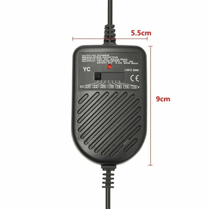 Универсальное зарядное устройство-адаптер от прикуривателя 80w, с 8 переходниками