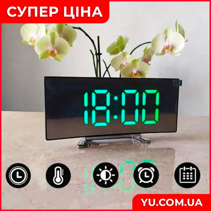 Электронные зеркальные настольные LED часы DT-6507 с будильником и термометром