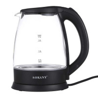 Електрочайник скляний чайник 1,7л Sokany GK-322 2200W