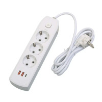 Удлинитель Q602 на 3 розетки 2м + 2USB, Type-c 