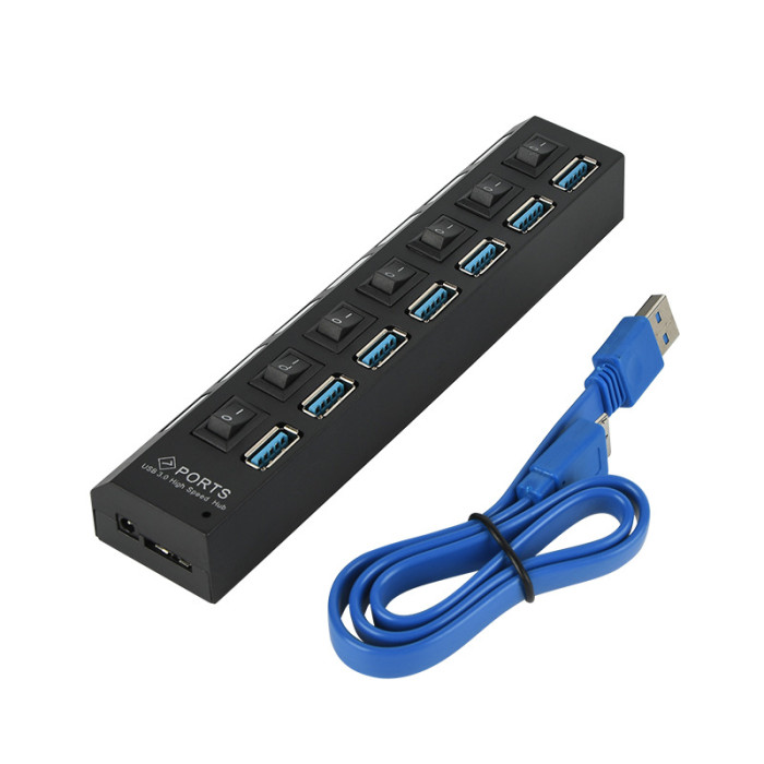 Разветвитель USB-хаб 9-11 на 7 портов USB 3.0 с переключателями