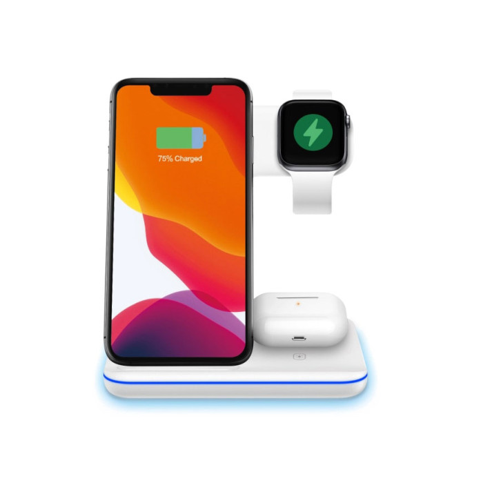 Бездротовий зарядний пристрій док-станція 3 в 1 Wireless Charger
