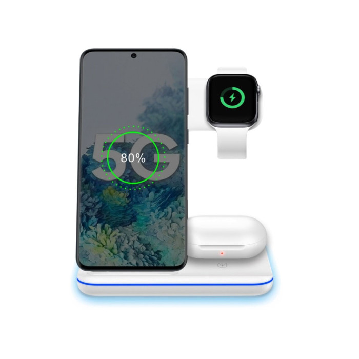 Бездротовий зарядний пристрій док-станція 3 в 1 Wireless Charger