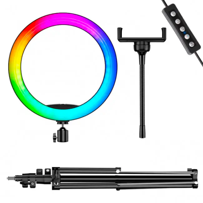 Комплект блогера Кільцева лампа LED RGB SP10 USB 26cm + штатив 2 метри