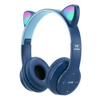Беспроводные наушники с RGB ушками и микрофоном VZ23 / P47 (Темно-синий)