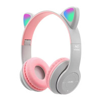 Бездротові навушники з RGB вушками та мікрофоном VZ23 / P47 (Сіро-рожевий)