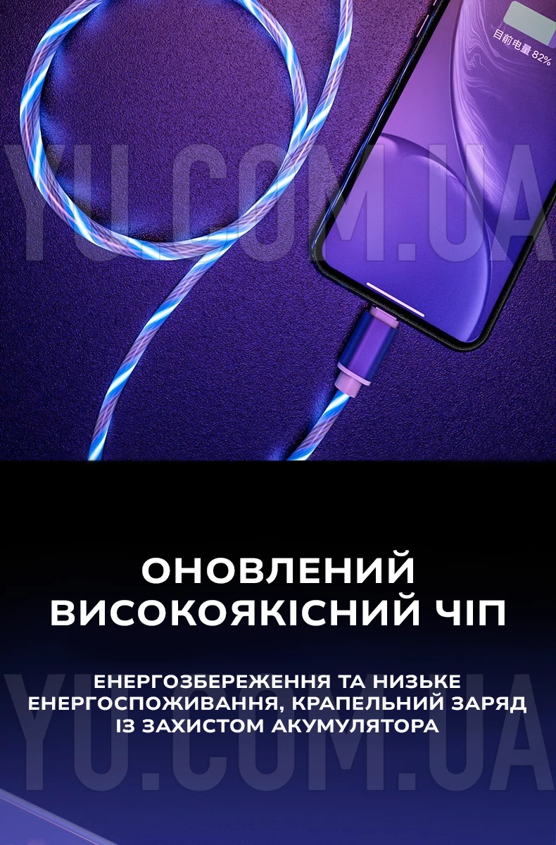 Світлодіодний кабель, що світиться, USB - Lightning 1м для зарядки та передачі даних Світлодіодний кабель, що світиться, USB - Lightning 1м для зарядки та передачі даних