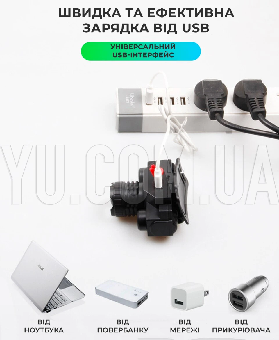Налобний ліхтар Bailong BL-1805 COB+XPE USB-заряджання Налобний ліхтар Bailong BL-1805 COB+XPE USB-заряджання