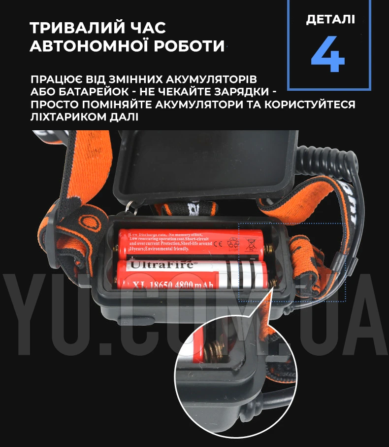 Акумуляторний ліхтар налобний ліхтарик Bailong BL-2199-T6 з фокусуванням (чорний)