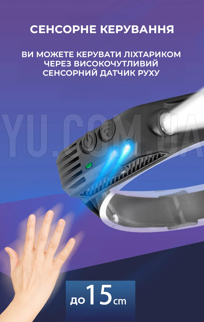 Ліхтар налобний BL-W689-2 LM+2COB (white+yellow), сенсорний, Li-ion акумулятор, USB Ліхтар налобний BL-W689-2 LM+2COB (white+yellow), сенсорний, Li-ion акумулятор, USB