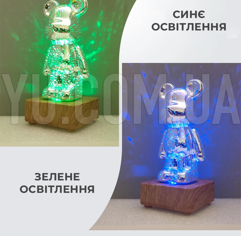 3D ночник мишка фейерверк стеклянный RGB светильник лампа медведь Bearbrick 8 цветов