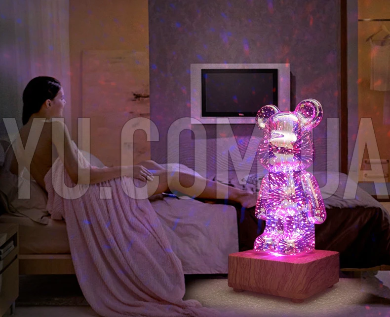 3D ночник мишка фейерверк стеклянный RGB светильник лампа медведь Bearbrick 8 цветов