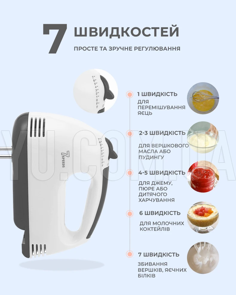 Міксер Crownberg CB-7322 300 Вт 7 швидкостей 2 змінні насадки Міксер Crownberg CB-7322 300 Вт 7 швидкостей 2 змінні насадки