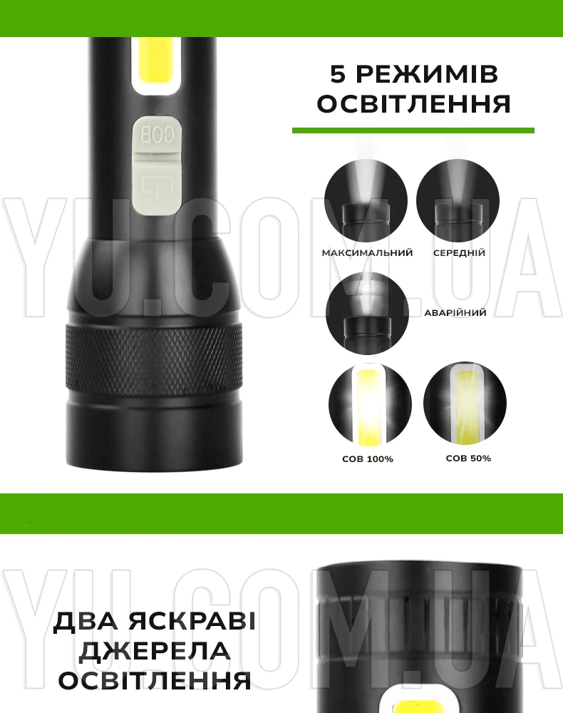Ручний акумуляторний ліхтар Bailong CB-C12-P50-COB USB Ручний акумуляторний ліхтар Bailong CB-C12-P50-COB USB
