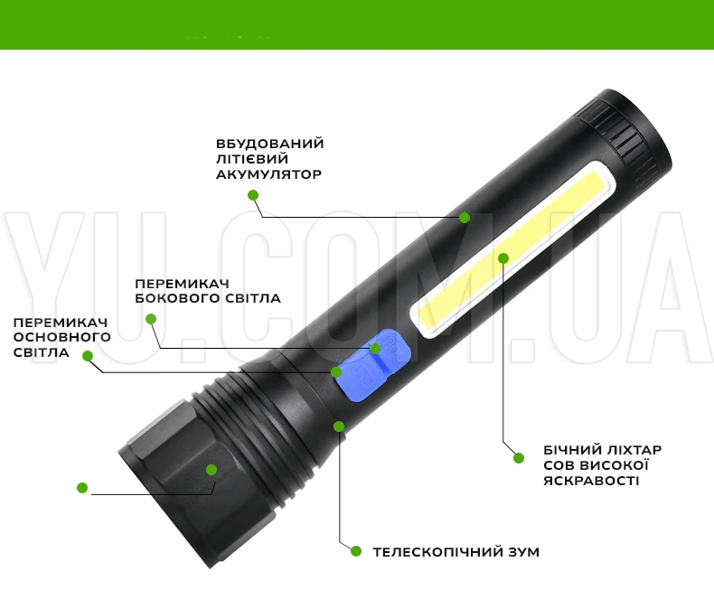 Ручний акумуляторний ліхтар Bailong CB-C12-P50-COB USB Ручний акумуляторний ліхтар Bailong CB-C12-P50-COB USB
