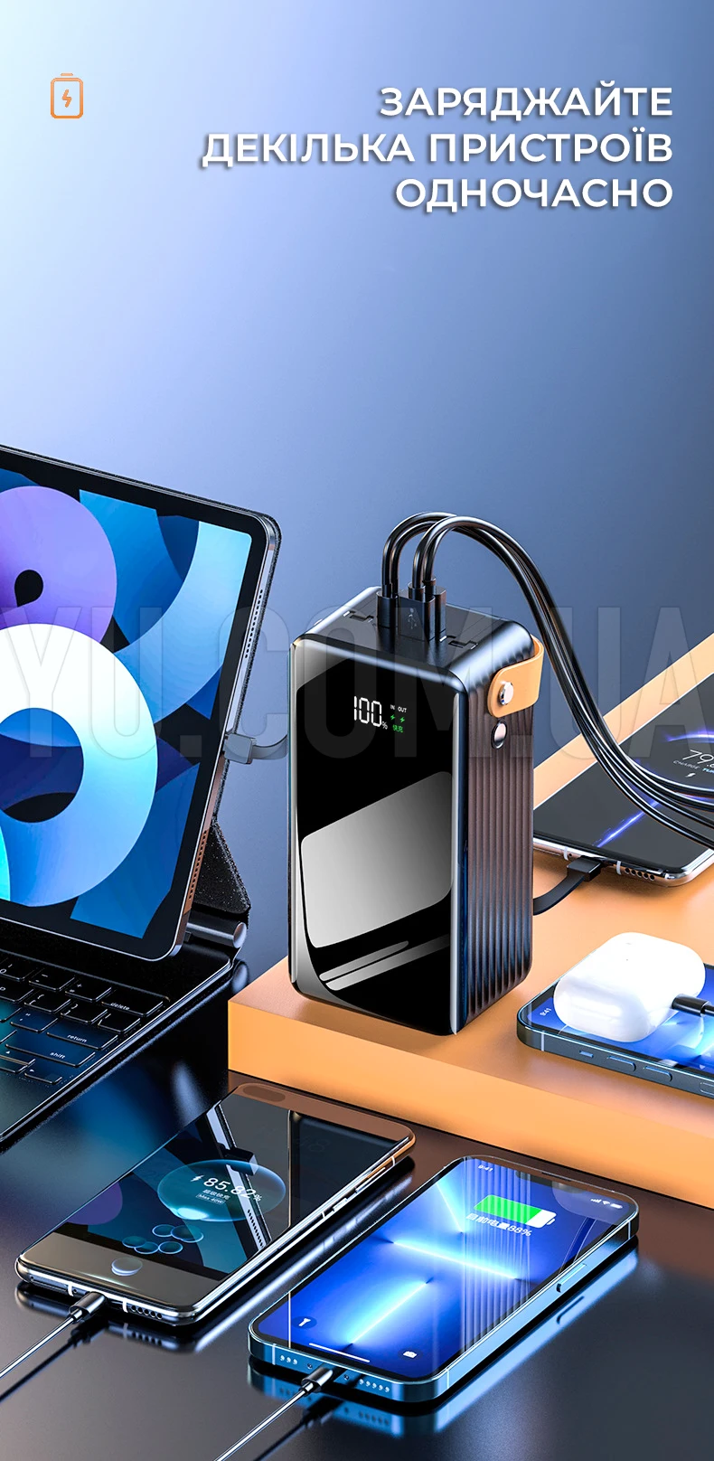 Повербанк 60000мАч зі швидкою зарядкою DX-103S для смартфона, ноутбука 22.5W з ліхтариком Повербанк 60000мАч зі швидкою зарядкою DX-103S для смартфона, ноутбука 22.5W з ліхтариком
