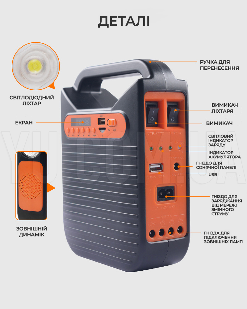 Фонарь PowerBank EP-391BT радио/bluetooth/USB с солнечной панелью 9V 3W + лампочки