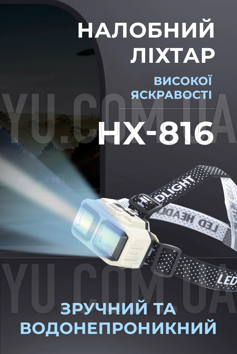 Водонепроницаемый налобный фонарь с Type-C HX-816