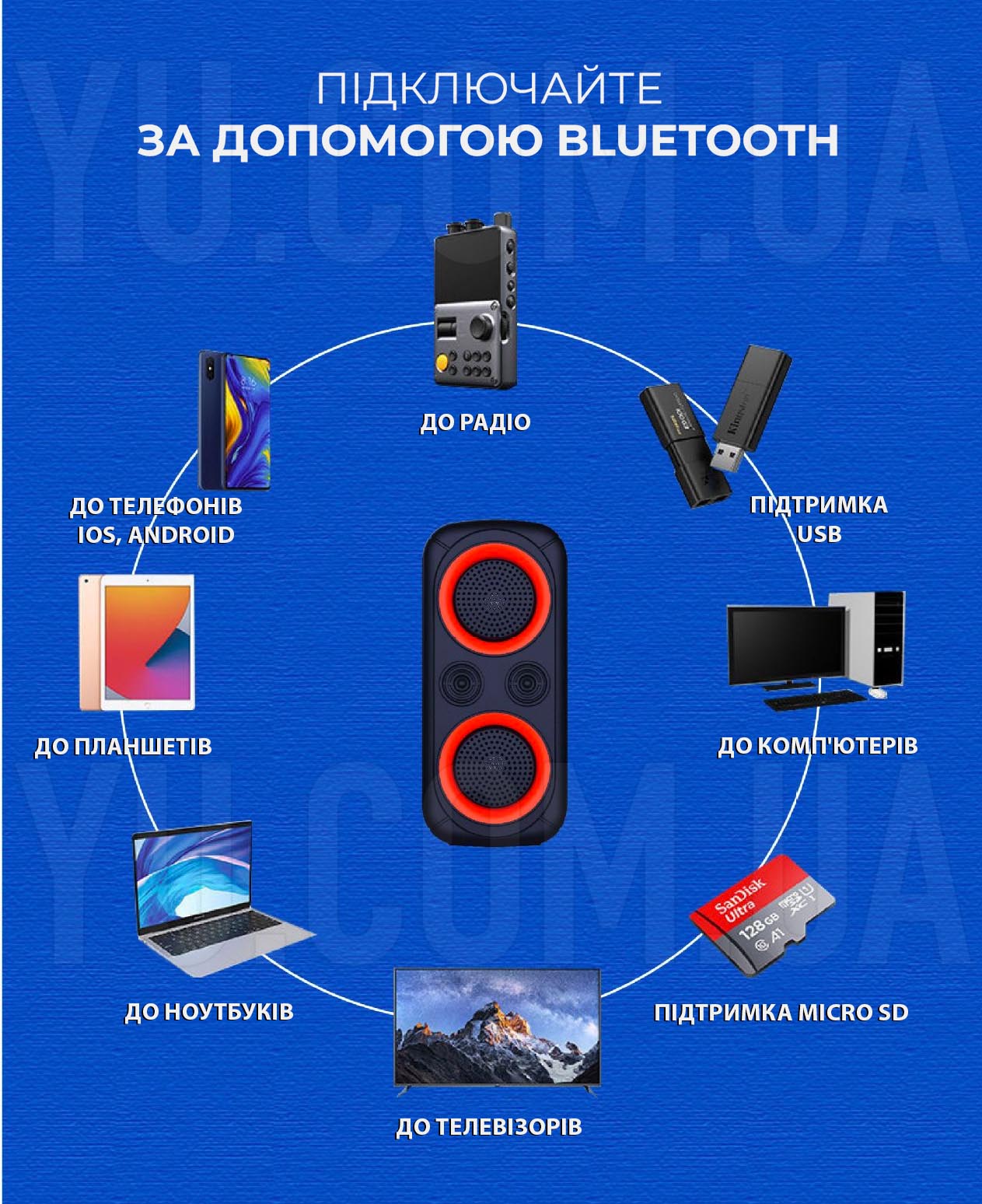Портативна бездротова Bluetooth колонка 10Вт JBK-8901 USB, FM, акустична система з музичним підсвічуванням Портативна бездротова Bluetooth колонка 10Вт JBK-8901 USB, FM, акустична система з музичним підсвічуванням