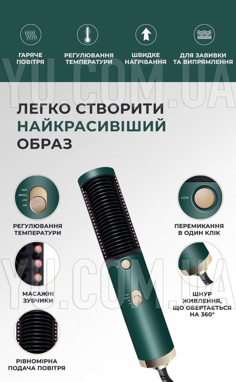 Фен-щітка з гарячим повітрям для укладання волосся 3в1 Ramindong JMJ-189 випрямляч для волосся Фен-щітка з гарячим повітрям для укладання волосся 3в1 Ramindong JMJ-189 випрямляч для волосся
