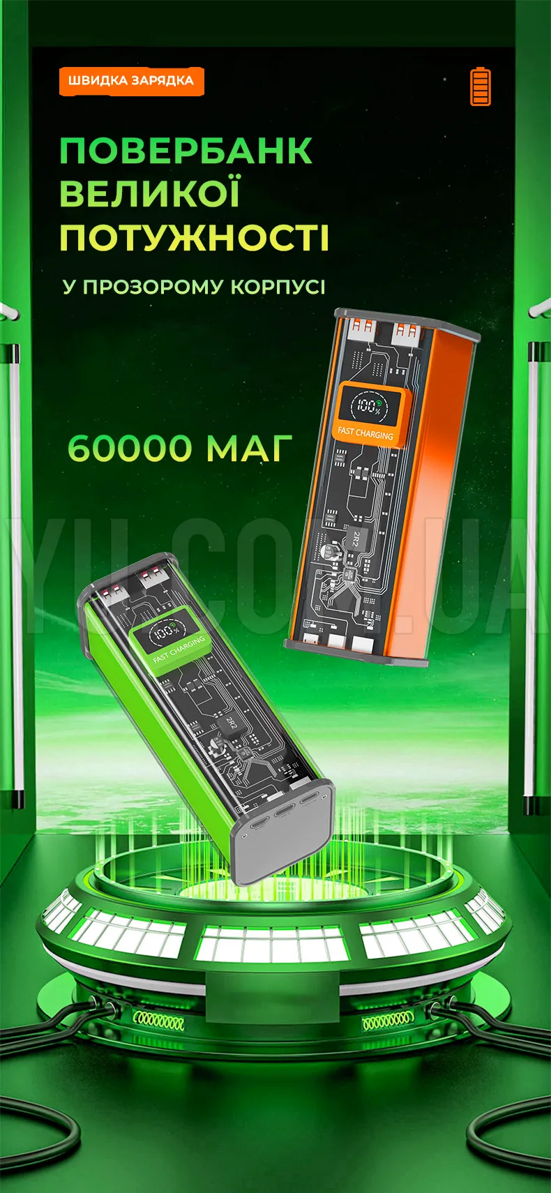 Зовнішній портативний акумулятор великої ємності Power Bank K48 60000 мАг Зовнішній портативний акумулятор великої ємності Power Bank K48 60000 мАг