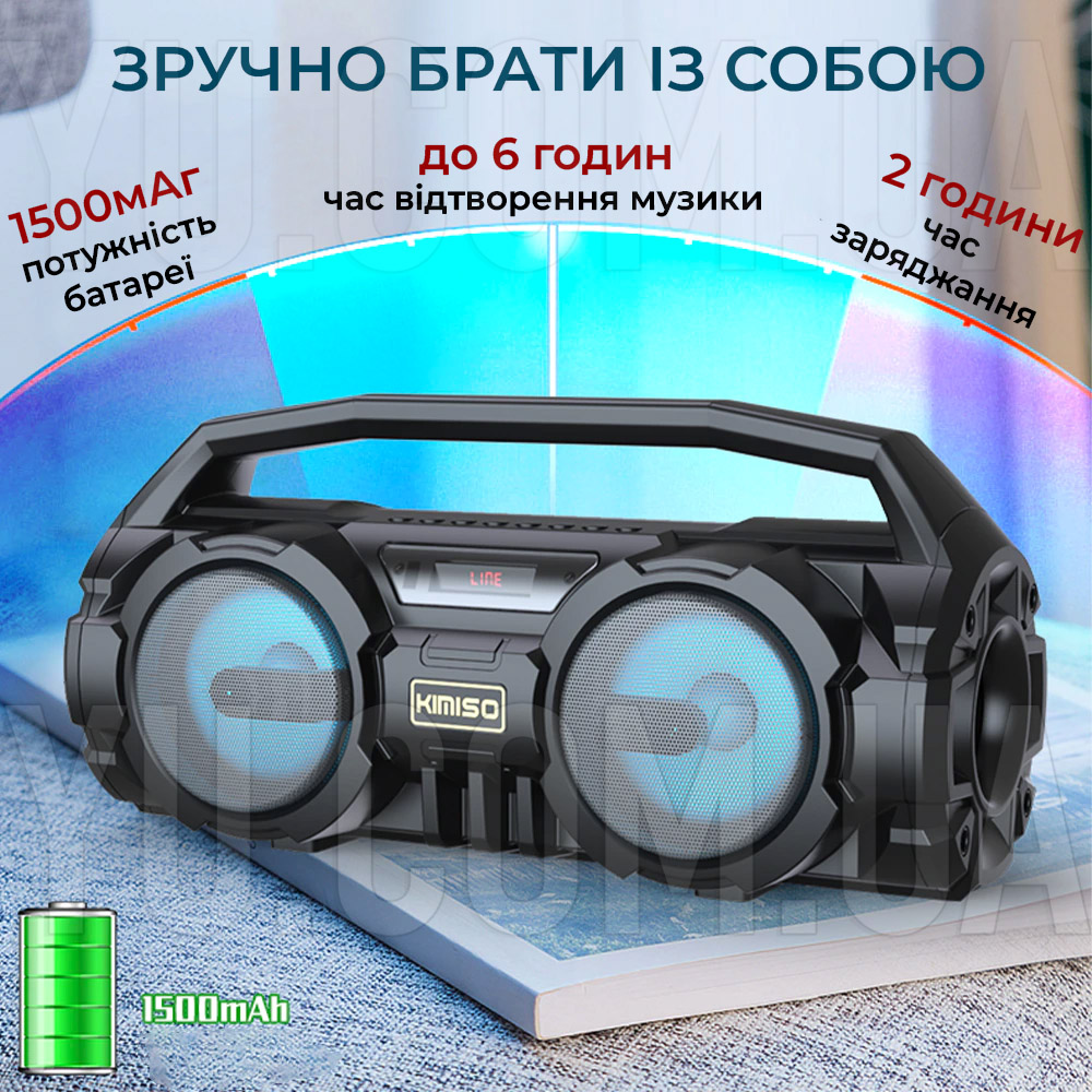 Потужна портативна Bluetooth колонка Kimiso KM-S1 FM-радіо, USB Потужна портативна Bluetooth колонка Kimiso KM-S1 FM-радіо, USB