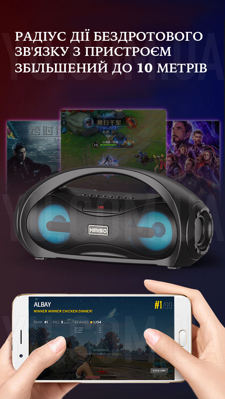 Бездротова колонка Kimiso KM-S2 Bluetooth, USB, micro SD, FM, AUX Бездротова колонка Kimiso KM-S2 Bluetooth, USB, micro SD, FM, AUX