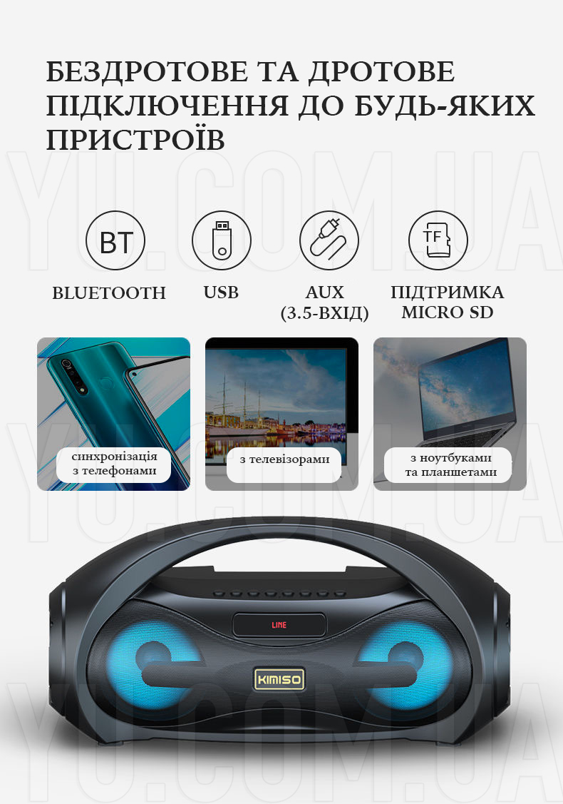 Бездротова колонка Kimiso KM-S2 Bluetooth, USB, micro SD, FM, AUX Бездротова колонка Kimiso KM-S2 Bluetooth, USB, micro SD, FM, AUX