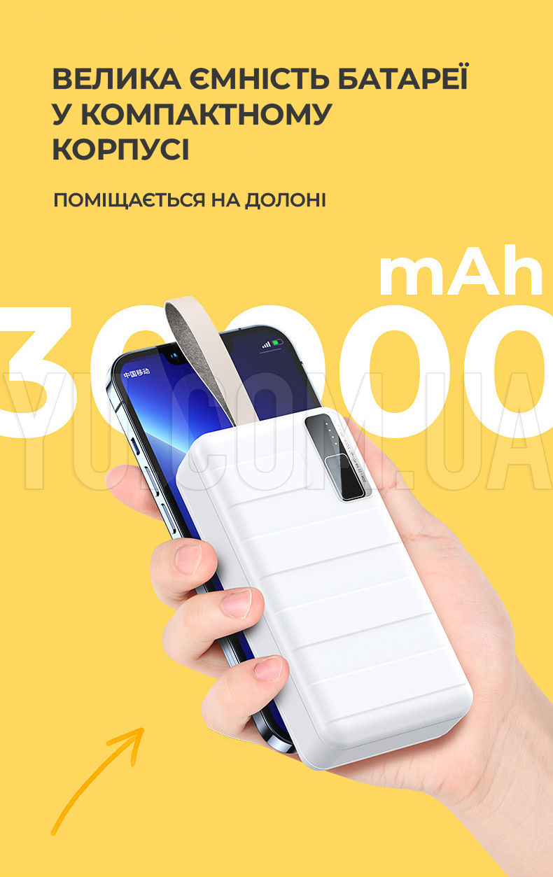 Повербанк великої потужності (power bank) 30000мАг KP KP-32 з підтримкою швидкої зарядки та індикатором батареї Повербанк великої потужності (power bank) 30000мАг KP KP-32 з підтримкою швидкої зарядки та індикатором батареї
