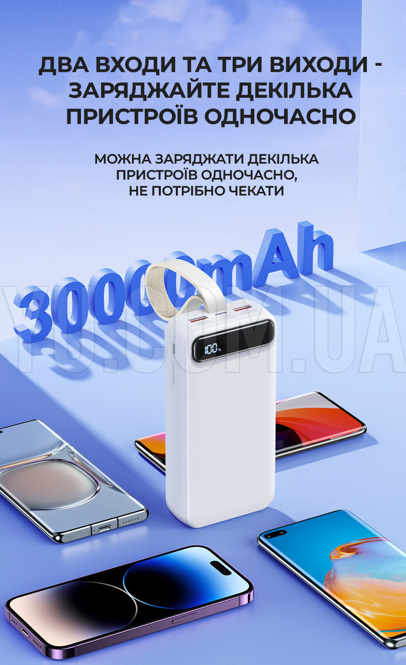 Повербанк великої потужності 30000 mAh KP-39 Power Bank з LED-екраном та ліхтариком Повербанк великої потужності 30000 mAh KP-39 Power Bank з LED-екраном та ліхтариком