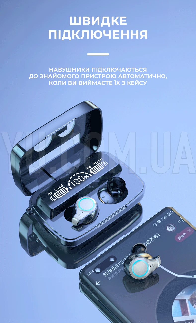 Бездротові навушники M18 Bluetooth 5.1 кейс-powerbank 2000 мАг, з сенсорним керуванням Бездротові навушники M18 Bluetooth 5.1 кейс-powerbank 2000 мАг, з сенсорним керуванням