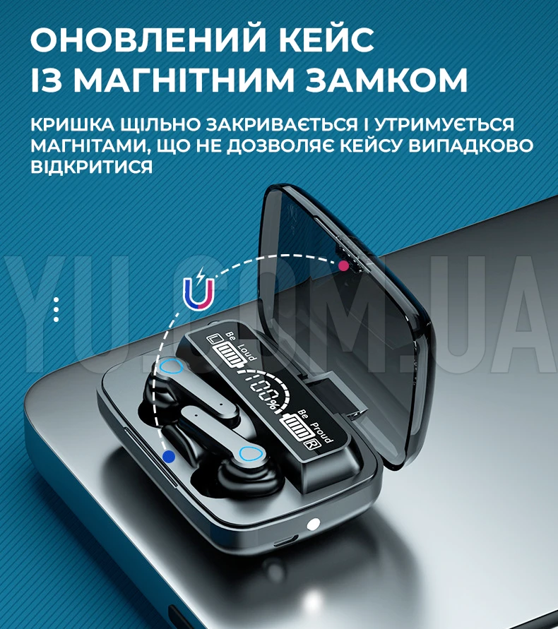 Бездротові навушники M19 Bluetooth 5.1, сенсорні, водонепроникні, зі світлодіодним дисплеєм Бездротові навушники M19 Bluetooth 5.1, сенсорні, водонепроникні, зі світлодіодним дисплеєм