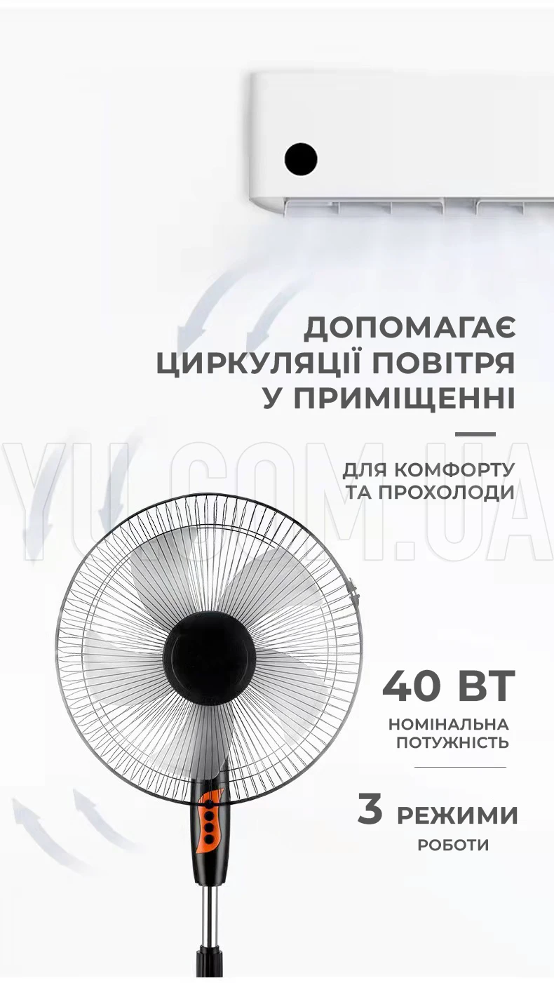 Підлоговий вентилятор MS-1621 з пультом д/в, 3 швидкісні режими, 40 Вт Підлоговий вентилятор MS-1621 з пультом д/в, 3 швидкісні режими, 40 Вт