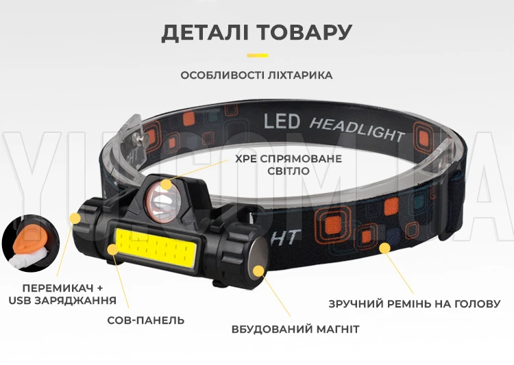 Потужний світлодіодний ліхтар налобний Bailong RJ-8101 XPE+COB Потужний світлодіодний ліхтар налобний Bailong RJ-8101 XPE+COB