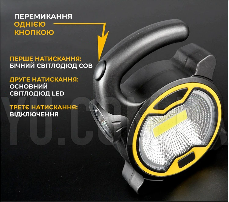 Фонарь ручной для кемпинга T-915 на батарейках, 2 режима (3W COB + 1W LED)