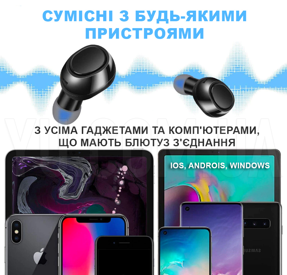 Бездротові комфортні вакуумні навушники Bluetooth в кейсі TWS-19