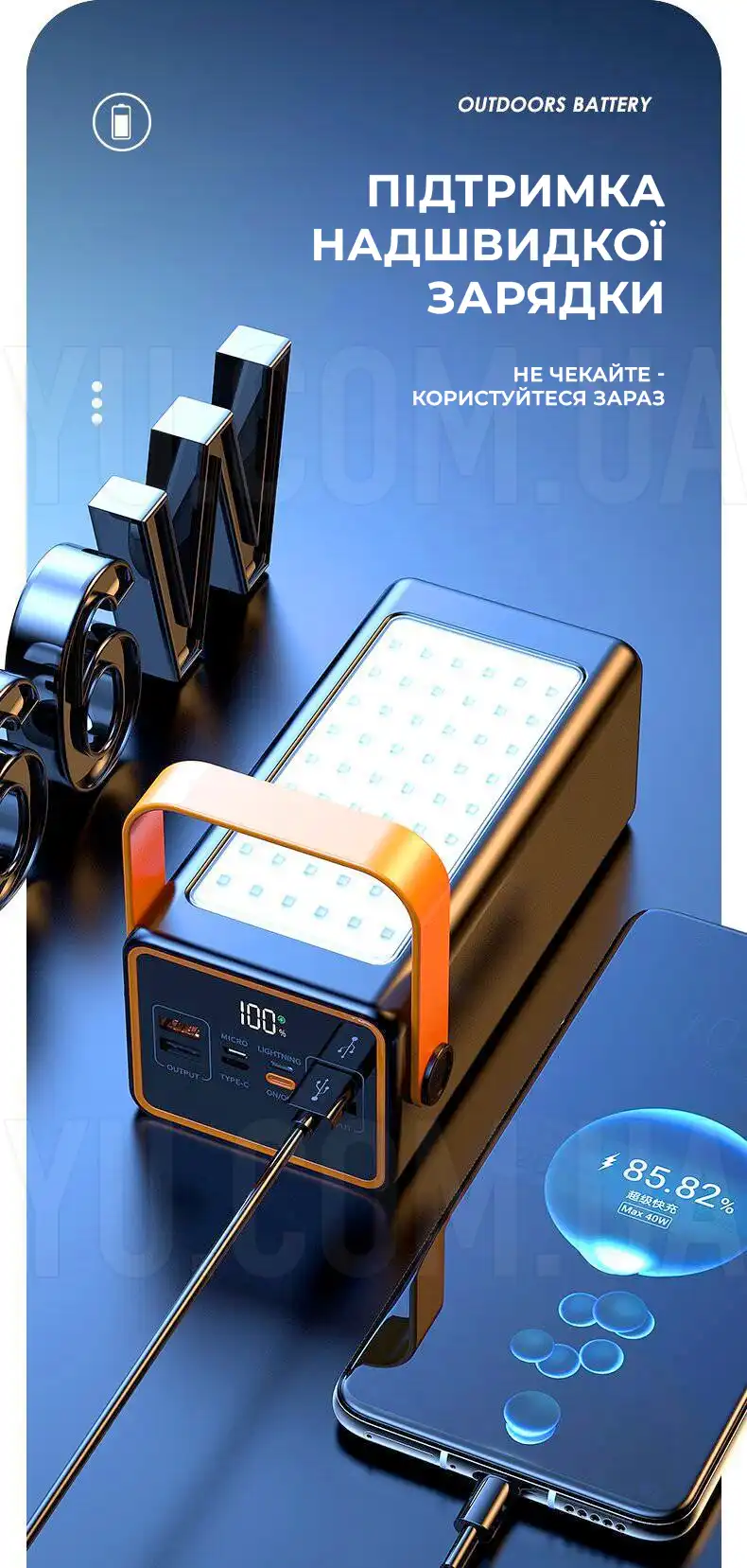 Powerbank зовнішній акумулятор YM-655 100 000 мАг швидка зарядка зі світлодіодним підсвічуванням Powerbank зовнішній акумулятор YM-655 100 000 мАг швидка зарядка зі світлодіодним підсвічуванням