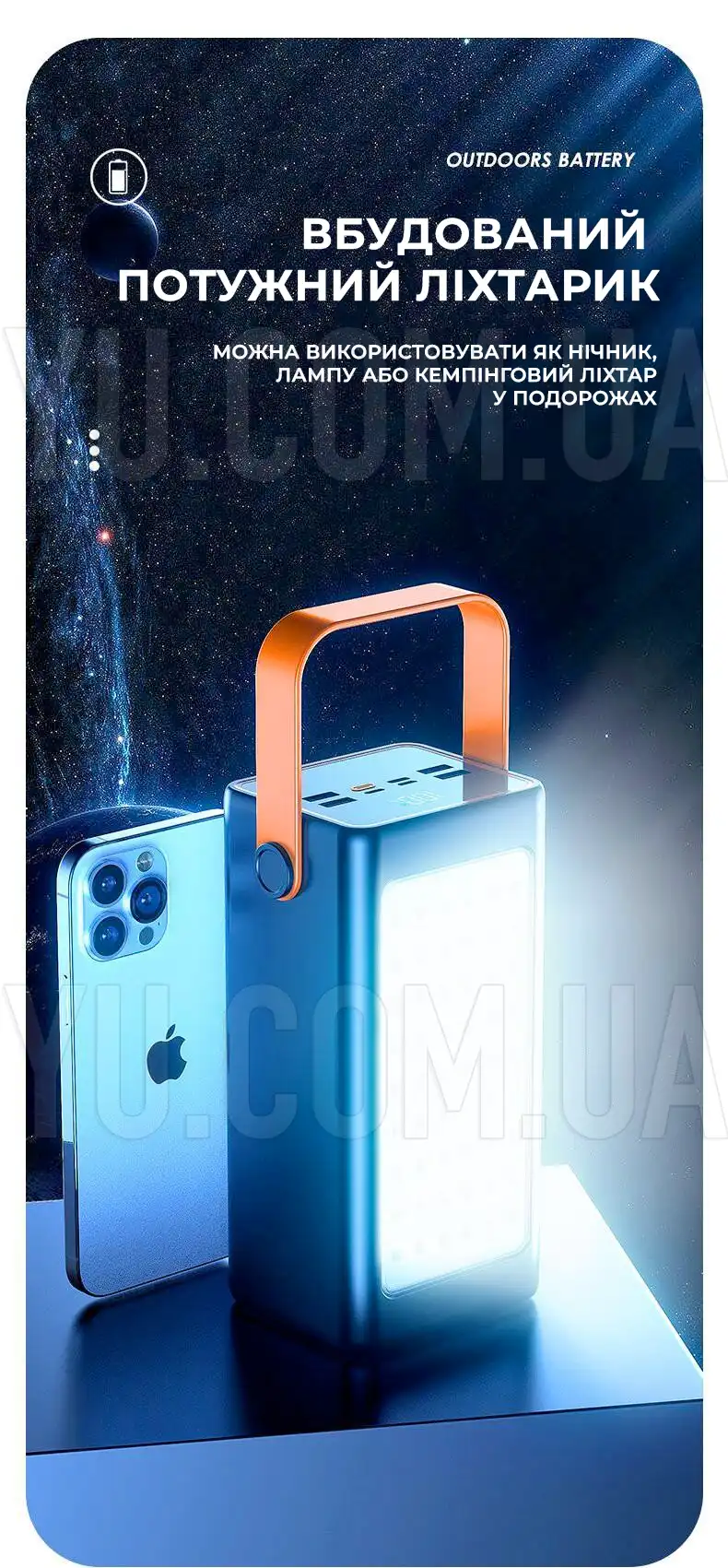 Powerbank зовнішній акумулятор YM-655 100 000 мАг швидка зарядка зі світлодіодним підсвічуванням Powerbank зовнішній акумулятор YM-655 100 000 мАг швидка зарядка зі світлодіодним підсвічуванням